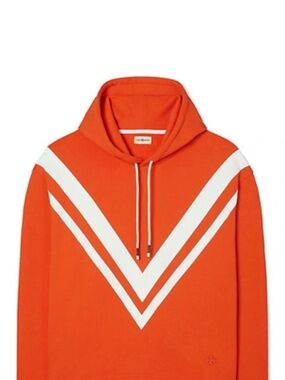Tory Burch Orange Hoodie with White V-Stripes